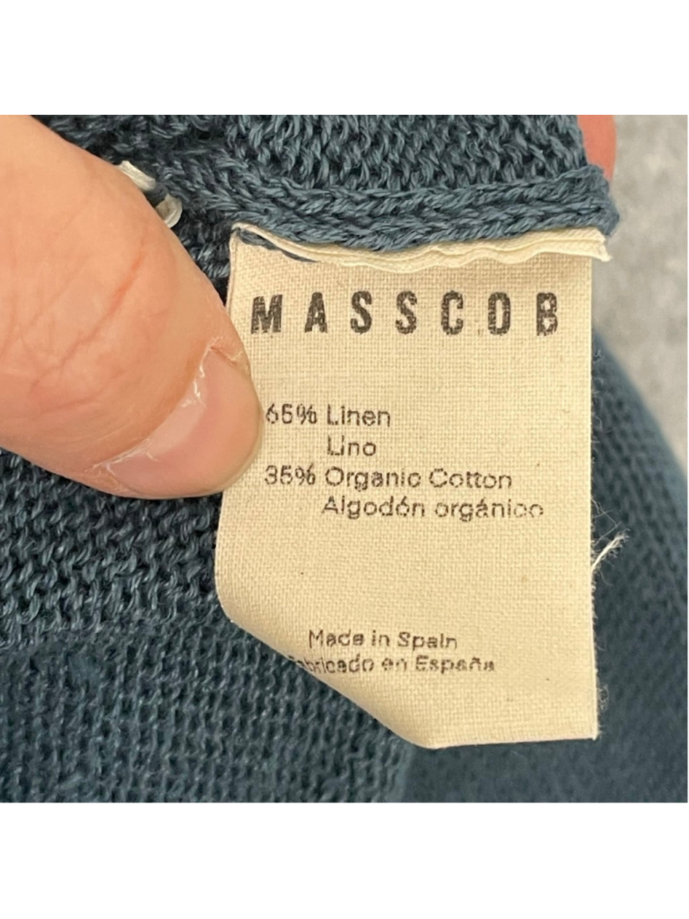 Masscob Linen Cotton V Neck Sweater M Blue Oversized Crop - Picture 5 of 11